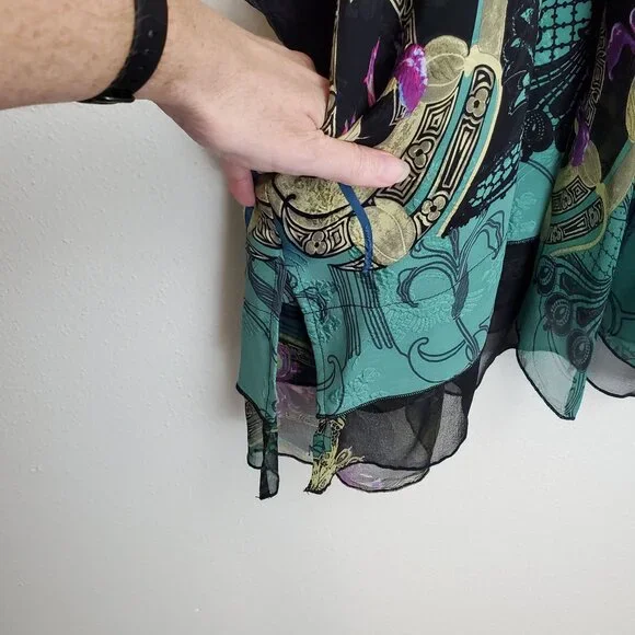 Citron dark spring printed silk blouse with matching scarf - Picture 8 of 10